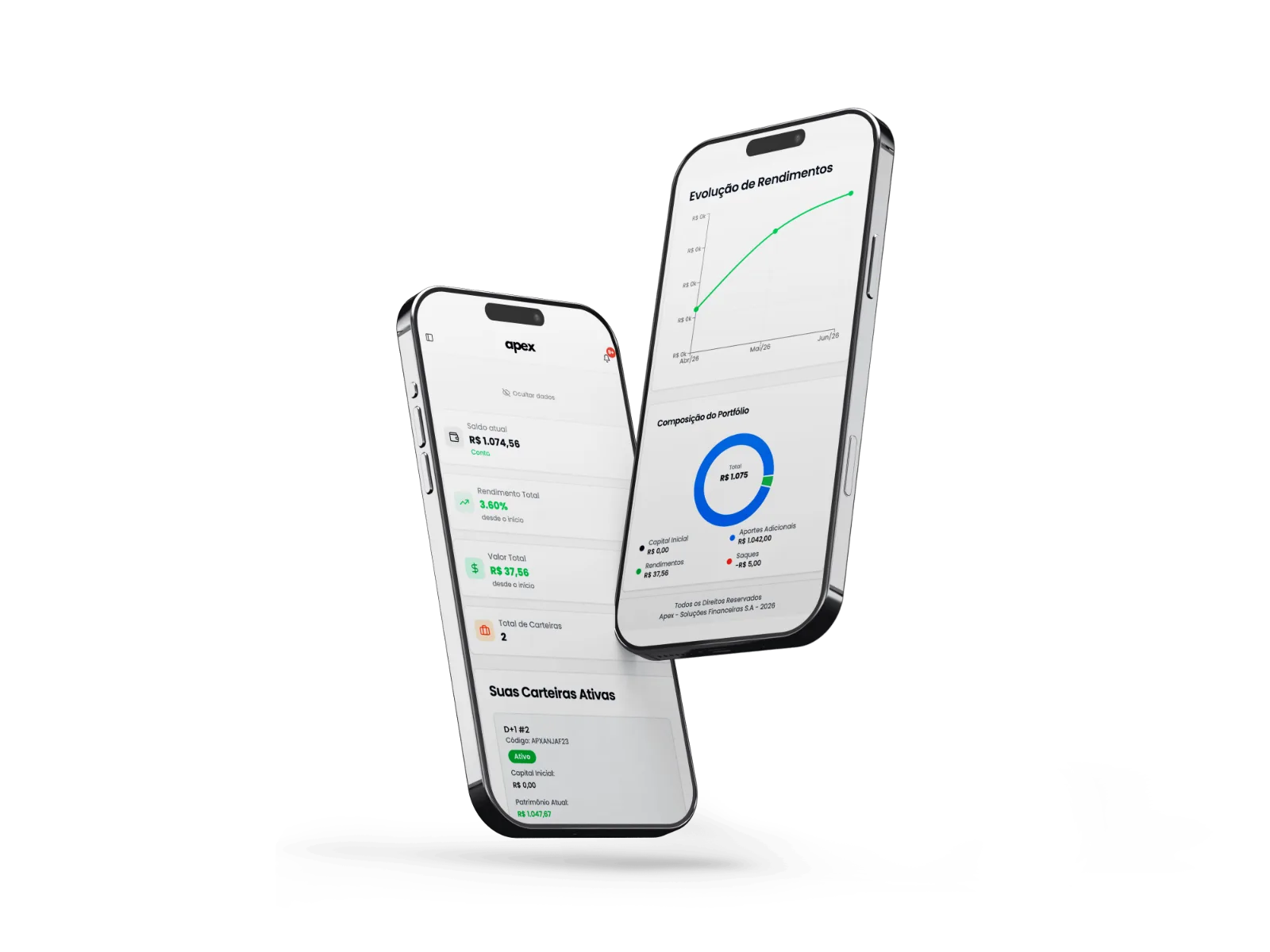 Mockup da conta de investimento Apex no celular
